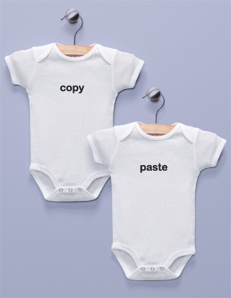 "Copy" and "Paste" Twins Infant Bodysuits