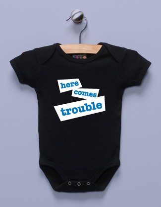 "Here Comes Trouble" Black Infant Bodysuit